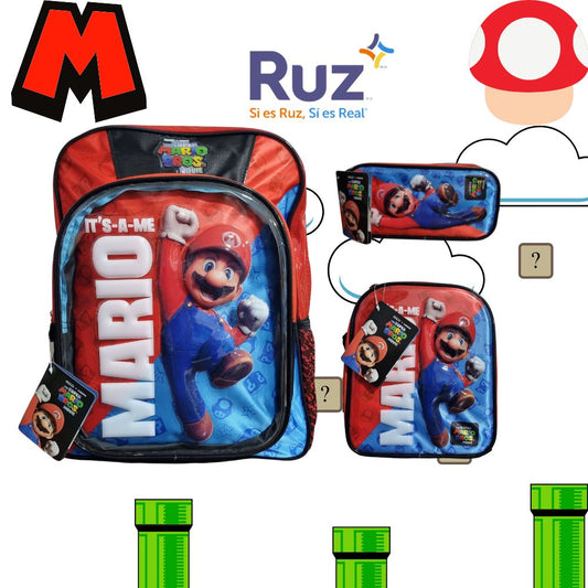 Paquete de Mochila Escolar Mario Bros Domo 3D  Ruz Original